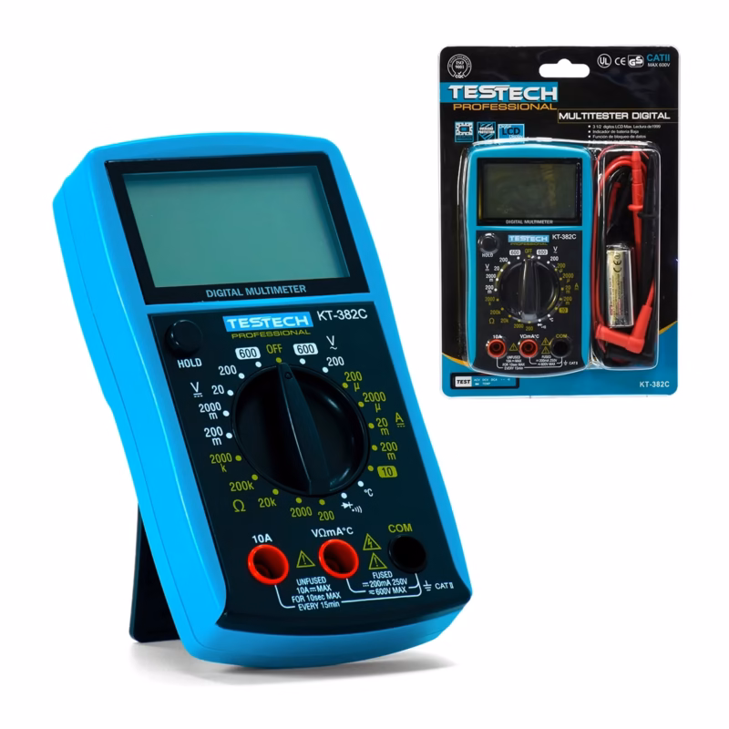 Multitester Digital Testech KT C CAT II V Mide Voltaje Corriente Temperatura y Más