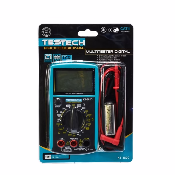 Multitester Digital Testech KT C CAT II V Mide Voltaje Corriente Temperatura y Más Multimetro Digital