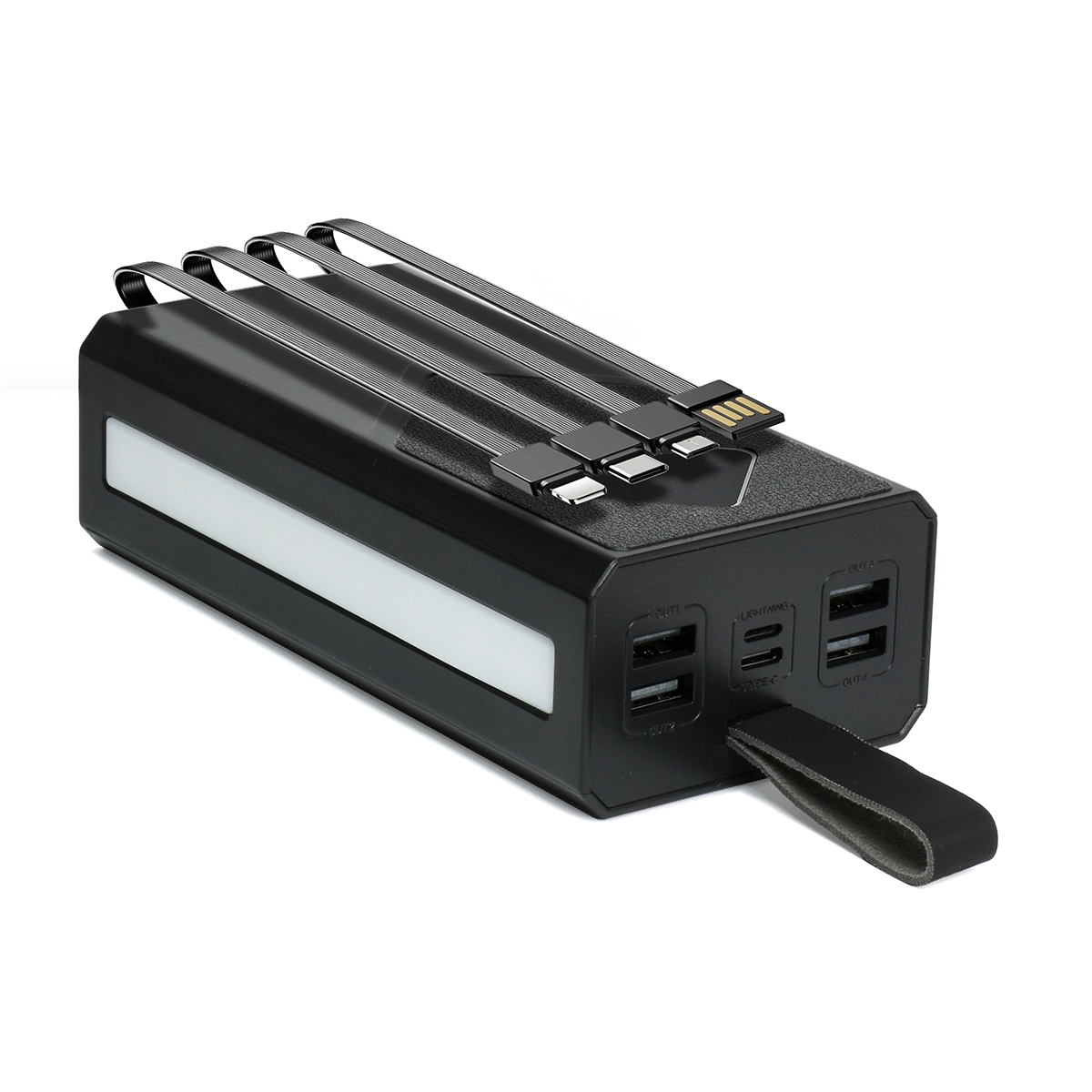 Power Bank 30000mAh RECRSI RE-PB311 con 4 Cables Integrados y Lámpara LED: ¡La Estación de Carga Definitiva!