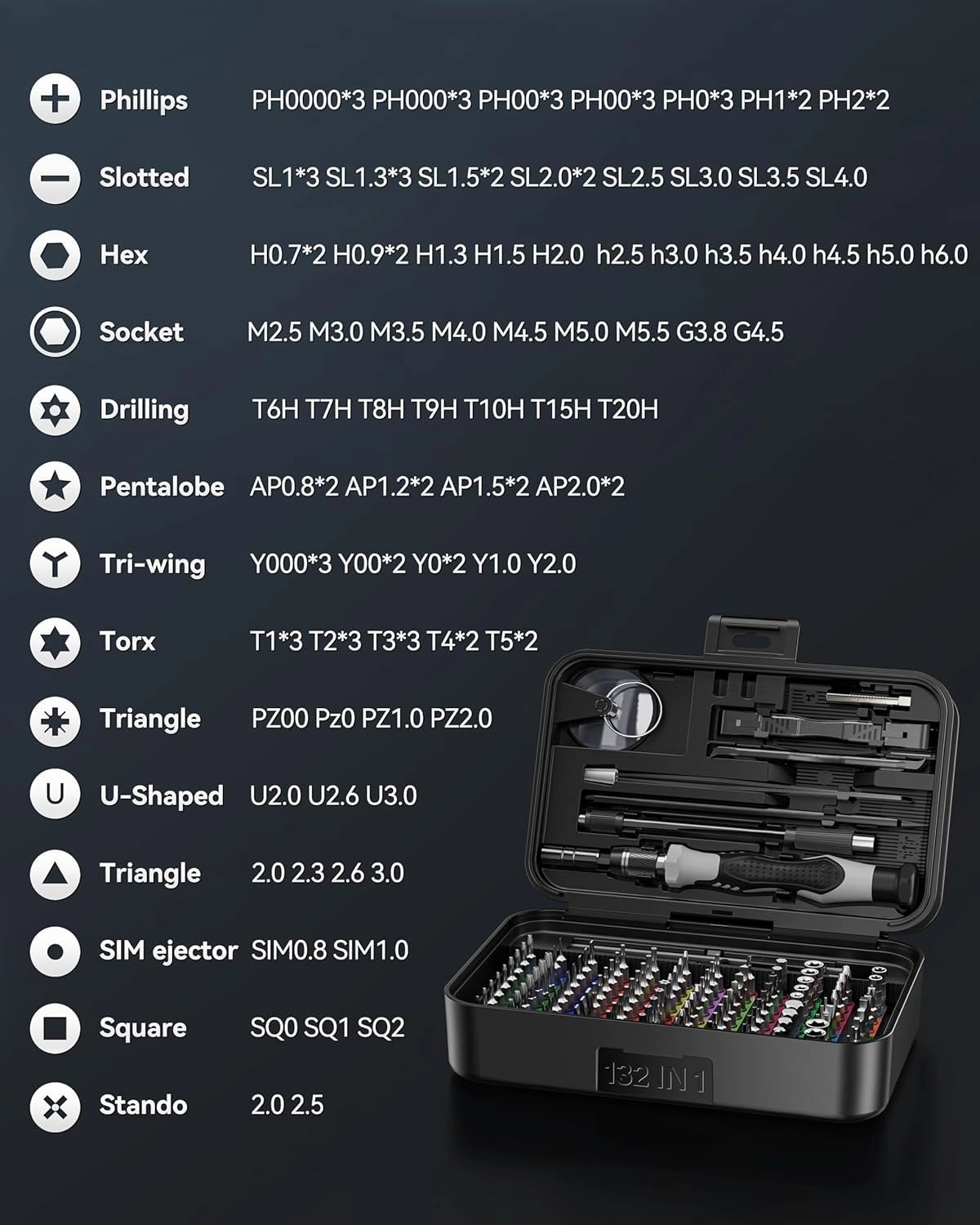 Set de Desarmadores de Precisión 132 en 1 Miyako USA TK-132N1: ¡El Kit Definitivo para Reparaciones Electrónicas!