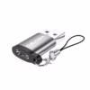 Adaptador USB C Hembra a USB A  Macho Delcom Conecta tus Cables USB C en Cualquier Puerto USB Pequeño adaptador Delcom DOTG USB de color plateado mostrando el conector USB A macho y el puerto USB C hembra con su cordón de seguridad de nylon producto de HD Multimedia