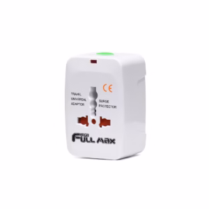 Adaptador Viajero Multipropósito High Full Max ZZ-AD01: ¡Conéctate en Todo el Mundo!, Adaptador de viaje universal multipropósito High Full Max ZZ-AD01 de color blanco, mostrando sus diferentes clavijas retráctiles y el socket universal, producto de HD Multimedia.