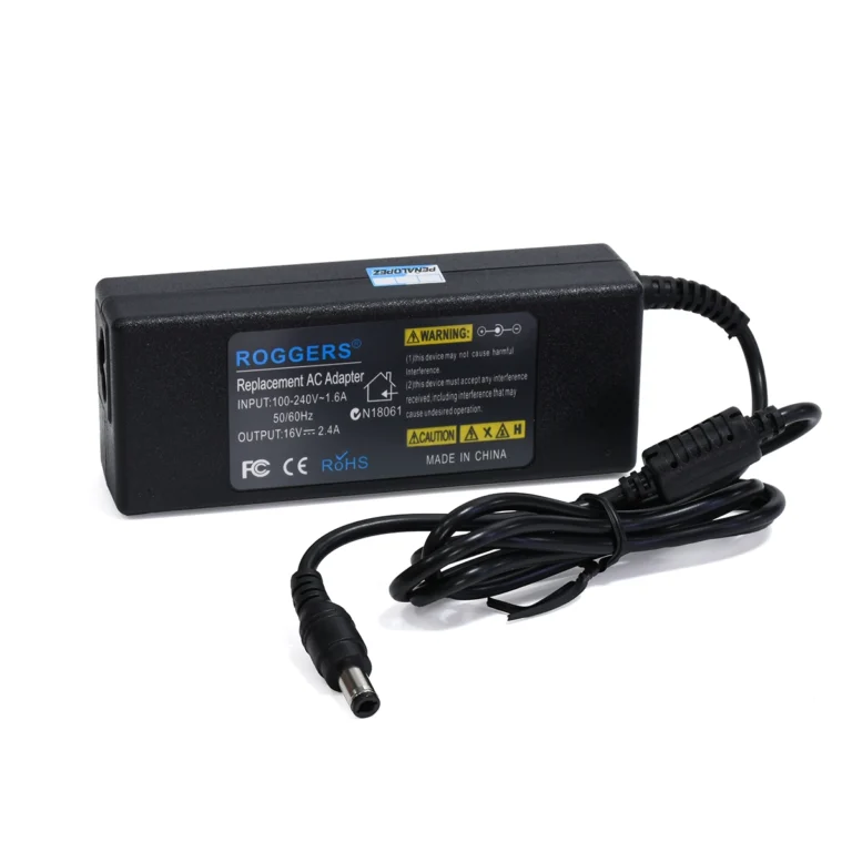 Adaptador de Corriente 16V 2.4A para Teclados y Sintetizadores Yamaha (YA-16V2.4A), Adaptador de corriente de 16V 2.4A para teclados Yamaha, mostrando el transformador negro y el conector de salida específico de 6.3mm, producto de HD Multimedia.