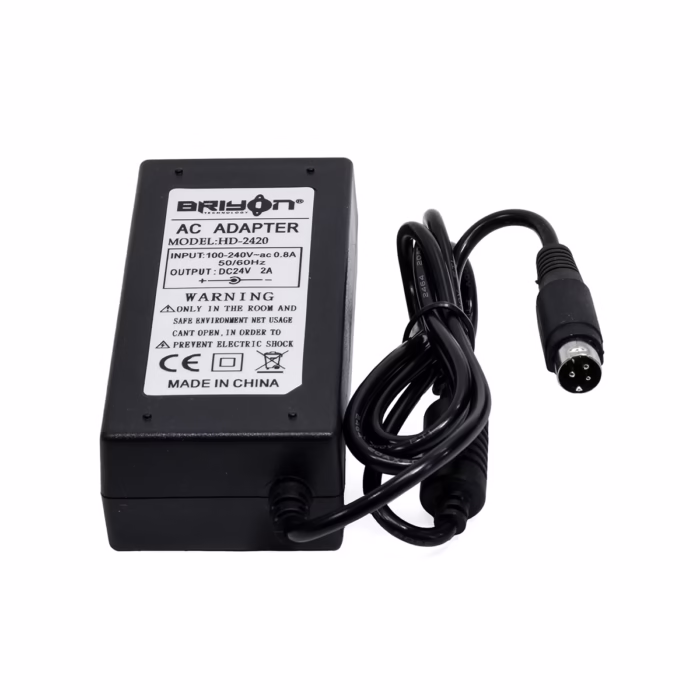 Adaptador de poder original Briyon B  de color negro mostrando su transformador y el conector de salida específico de  pines producto de HD Multimedia Adaptador de V A  PIN Etiquetera