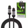 Cable de Audio Óptico Digital m SPDIF Delcom DL ATS Enmallado Sonido Puro y Envolvente Cable de audio óptico digital SPDIF enmallado Delcom DL ATS de  metros mostrando sus conectores Toslink con puntas doradas protegidas por sus capuchones producto de HD Multimedia