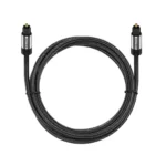 Cable de Audio Óptico Digital 2m SPDIF Delcom DL-ATS02 (Enmallado): ¡Sonido Puro y Envolvente!, Cable de audio óptico digital SPDIF enmallado Delcom DL-ATS02 de 2 metros, mostrando sus conectores Toslink con puntas doradas protegidas por sus capuchones, producto de HD Multimedia.