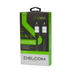 Cable de Audio Óptico Digital 2m SPDIF Delcom DL-ATS02 (Enmallado): ¡Sonido Puro y Envolvente!, Cable de audio óptico digital SPDIF enmallado Delcom DL-ATS02 de 2 metros, mostrando sus conectores Toslink con puntas doradas protegidas por sus capuchones, producto de HD Multimedia.