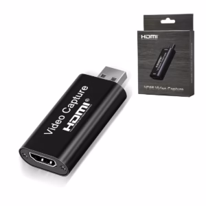 Capturadora de Video HDMI a USB 2.0 4K 1080p UVC-005/HU-03: ¡Streaming Creativo al Instante!, Pequeña capturadora de video HDMI a USB 2.0 modelo UVC-005 con carcasa de aluminio, mostrando el puerto de entrada HDMI y el conector de salida USB, producto de HD Multimedia.