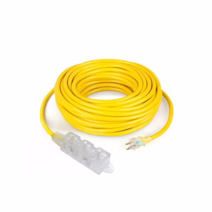 Extensión Eléctrica de 8 Metros Reforzada Opalux OP-FL1208: ¡Largo Alcance, Durabilidad y Alta Visibilidad!, Extensión eléctrica de alta visibilidad Opalux OP-FL1208 de 8 metros y color amarillo, mostrando su largo y resistente cable vulcanizado y el bloque con 3 tomas universales, producto de HD Multimedia., Extensión de Corriente 8M
