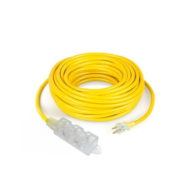 Extensión Eléctrica de 8 Metros Reforzada Opalux OP-FL1208: ¡Largo Alcance, Durabilidad y Alta Visibilidad!, Extensión eléctrica de alta visibilidad Opalux OP-FL1208 de 8 metros y color amarillo, mostrando su largo y resistente cable vulcanizado y el bloque con 3 tomas universales, producto de HD Multimedia., Extensión de Corriente 8M