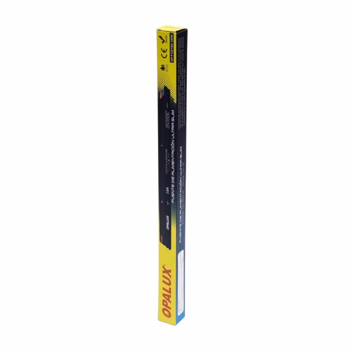Fuente de Poder Ultra Slim V A W Opalux OP FVA W Potencia y Diseño para tus Proyectos Fuente de poder ultra delgada Opalux OP FVA W de V A con carcasa de aluminio mostrando su perfil alargado y sus terminales de conexión producto de HD Multimedia