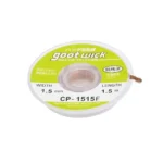Malla para Desoldar Goot Wick 1.5mm CP-1515F (1.5m): ¡Ultra Precisión para Micro-Soldadura!, Rollo de malla para desoldar de ultra precisión Goot Wick CP-1515F de 1.5mm en su dispensador, un consumible esencial para micro-soldadura de HD Multimedia.