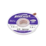 Malla para Desoldar Goot Wick 3.0mm CP-3015F (1.5m): ¡Desoldadura Limpia y Rápida!, Rollo de malla para desoldar Goot Wick CP-3015F de 3.0mm, mostrando el trenzado de cobre en su dispensador de plástico, producto de soldadura profesional de HD Multimedia.