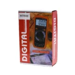 Multímetro Digital DT9205A+ con Pantalla LCD: ¡La Herramienta Completa para tu Taller!, Multímetro digital DT9205A+ con su gran pantalla LCD inclinable y su funda protectora de goma, mostrando los cables de prueba conectados, producto de HD Multimedia.