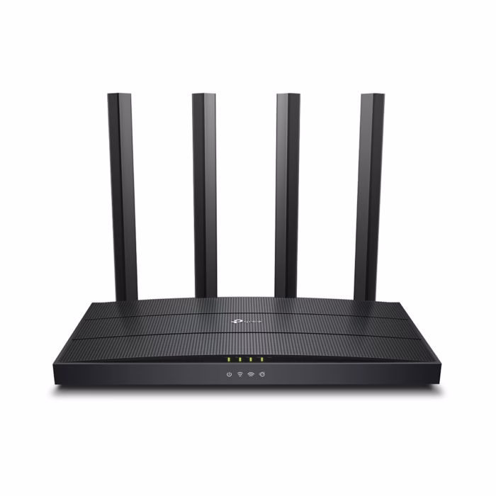 Router Wi Fi  AX Gigabit TP Link Archer AX La Nueva Generación de Wi Fi para tu Hogar Router Wi Fi  TP Link Archer AX de color negro con sus cuatro antenas desplegadas un dispositivo de red de alta velocidad para el hogar de HD Multimedia