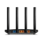Router Wi-Fi 6 AX1500 Gigabit TP-Link Archer AX12: ¡La Nueva Generación de Wi-Fi para tu Hogar!, Router Wi-Fi 6 TP-Link Archer AX12 de color negro con sus cuatro antenas desplegadas, un dispositivo de red de alta velocidad para el hogar de HD Multimedia.