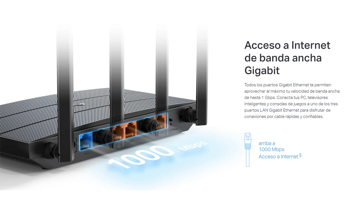 Router Wi-Fi 6 AX1500 Gigabit TP-Link Archer AX12: ¡La Nueva Generación de Wi-Fi para tu Hogar!, Router Wi-Fi 6 TP-Link Archer AX12 de color negro con sus cuatro antenas desplegadas, un dispositivo de red de alta velocidad para el hogar de HD Multimedia.