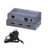 Splitter HDMI x KHz con Extractor de Audio NETCOM PE EL Duplica y Extrae Splitter HDMI x con extractor de audio NETCOM PE EL de metal negro mostrando su puerto de entrada HDMI y sus salidas HDMI óptica y mm producto de HD Multimedia