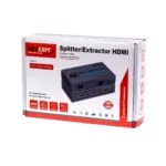 Splitter HDMI 1x2 4K@60Hz con Extractor de Audio NETCOM PE-EL0319: ¡Duplica y Extrae!, Splitter HDMI 1x2 con extractor de audio NETCOM PE-EL0319 de metal negro, mostrando su puerto de entrada HDMI y sus salidas HDMI, óptica y 3.5mm, producto de HD Multimedia.
