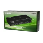 Splitter HDMI 1x8 4K 60Hz v2.0 Delcom DL-SPL4K08: ¡Distribuye tu Señal 4K a 8 Pantallas!, Splitter HDMI profesional 1x8 Delcom DL-SPL4K08 de metal color negro, mostrando su puerto de entrada HDMI y sus ocho puertos de salida HDMI para distribución masiva de video 4K, producto de HD Multimedia.