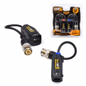 Video Balun HD 8MP (4K) con Pernos Glink GP-GBL-013: ¡Transmisión de Video Profesional y de Larga Distancia!, Par de video baluns pasivos de 8MP Glink GP-GBL-013, mostrando el conector BNC macho en un extremo y los terminales de conexión con pernos en el otro, producto para CCTV de HD Multimedia.