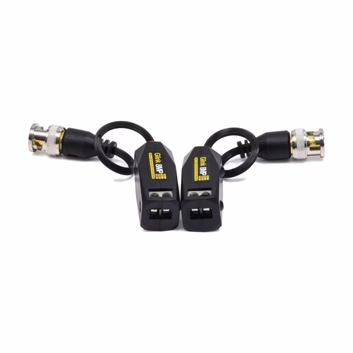 Video Balun HD MP K con Pernos Glink GP GBL  Transmisión de Video Profesional y de Larga Distancia Par de video baluns pasivos de MP Glink GP GBL  mostrando el conector BNC macho en un extremo y los terminales de conexión con pernos en el otro producto para CCTV de HD Multimedia