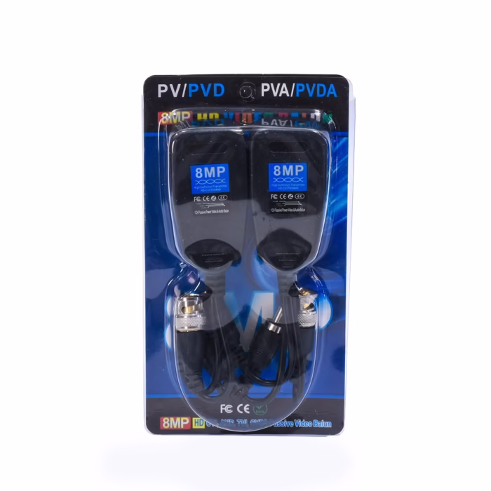 Video Balun RJ MP  en  Video Poder y Audio American NET GP  DC  Simplifica tu Instalación Par de video baluns  en  American NET GP  DC  mostrando los conectores BNC de video DC de poder y RCA de audio en un extremo y el puerto de red RJ en el otro producto de HD Multimedia