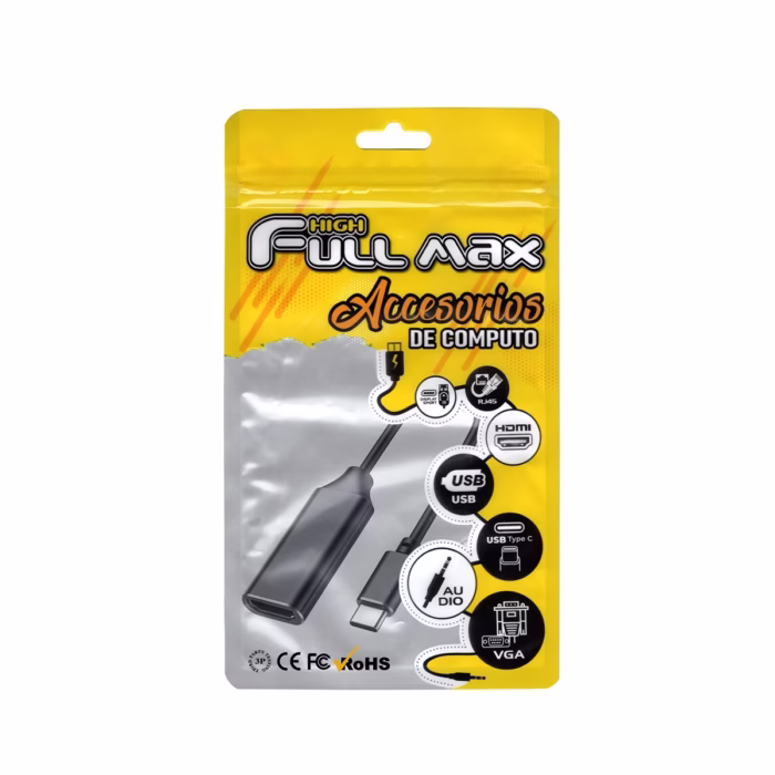 Cable Adaptador USB C a HDMI K High Full Max ZZ HFM  Proyecta tu Mundo Digital a lo Grande Adaptador USB C a HDMI High Full Max de color gris oscuro mostrando el conector macho USB C y el puerto hembra HDMI un accesorio de conectividad de HD Multimedia PERU SAC