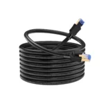 Cable Patch Cord Cat8 de 20 Metros SFTP Delcom DL-ML0820 Lleva tu Red a la Máxima Velocidad, Cable de red Cat8 S/FTP de 20 metros Delcom DL-ML0820 de color negro, mostrando sus robustos conectores RJ45 blindados, un producto de alto rendimiento de HD Multimedia PERU SAC.