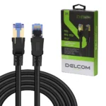 Cable Patch Cord Cat8 de 3 Metros Delcom DL-ML0803: Libera la Verdadera Velocidad de tu Red, Cable de red Cat8 S/FTP de 3 metros Delcom DL-ML0803 color negro, mostrando sus robustos conectores RJ45 blindados de alto rendimiento, producto de HD Multimedia PERU SAC.