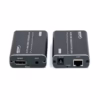 Extender DisplayPort  Metros por UTP  Kit extensor DisplayPort profesional Netcom PE ED mostrando las dos unidades de aluminio color gris oscuro transmisor y receptor con sus puertos y cables IR producto de HD Multimedia PERU SAC