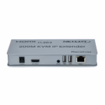 Extensor KVM 200M Over IP HDMI 1080p y USB Netcom PE-EXU200: Controla y Distribuye tu Señal HDMI a 200 Metros, Extender KVM 200 Metros Over IP, Kit extensor KVM HDMI sobre IP Netcom PE-EXU200, mostrando las dos unidades metálicas (transmisor y receptor) con sus múltiples puertos HDMI y USB, un producto profesional de HD Multimedia PERU SAC.