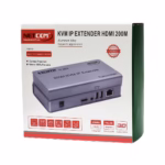 Extensor KVM 200M Over IP HDMI 1080p y USB Netcom PE-EXU200: Controla y Distribuye tu Señal HDMI a 200 Metros, Extender KVM 200 Metros Over IP, Kit extensor KVM HDMI sobre IP Netcom PE-EXU200, mostrando las dos unidades metálicas (transmisor y receptor) con sus múltiples puertos HDMI y USB, un producto profesional de HD Multimedia PERU SAC.