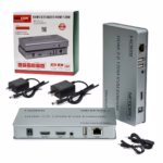 Extensor KVM 120 Metros HDMI 4K y USB Netcom PE-EXU120: Controla tus Equipos a Largas Distancias, Kit extensor KVM HDMI de 120 metros Netcom PE-EXU120, mostrando las dos unidades metálicas (transmisor y receptor) con sus múltiples puertos HDMI y USB, un producto profesional de HD Multimedia PERU SAC., Extender KVM 120M