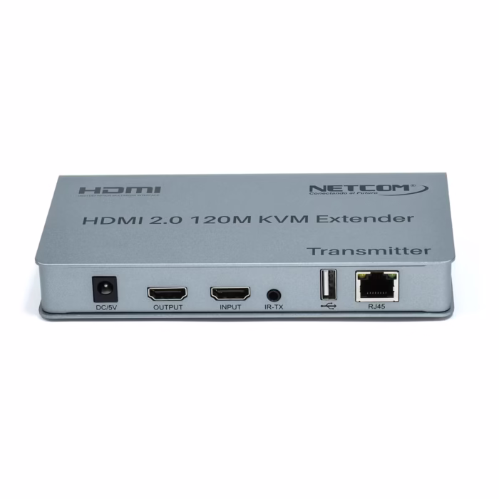 Extensor KVM  Metros HDMI K y USB Netcom PE EXU Controla tus Equipos a Largas Distancias Kit extensor KVM HDMI de  metros Netcom PE EXU mostrando las dos unidades metálicas transmisor y receptor con sus múltiples puertos HDMI y USB un producto profesional de HD Multimedia PERU SAC Extender KVM M