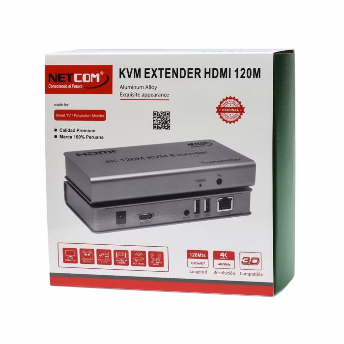 Extensor KVM  Metros HDMI K y USB Netcom PE EXU Controla tus Equipos a Largas Distancias Kit extensor KVM HDMI de  metros Netcom PE EXU mostrando las dos unidades metálicas transmisor y receptor con sus múltiples puertos HDMI y USB un producto profesional de HD Multimedia PERU SAC Extender KVM M