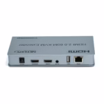 Extensor KVM HDMI con USB de 60 Metros Netcom PE-EXU060: Controla tu PC o DVR a 60 Metros de Distancia en 4K@60Hz, Kit extensor KVM HDMI Netcom PE-EXU060, mostrando las dos unidades metálicas (transmisor y receptor) con sus múltiples puertos HDMI y USB, un producto profesional de HD Multimedia PERU SAC.