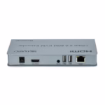 Extensor KVM HDMI con USB de 60 Metros Netcom PE-EXU060: Controla tu PC o DVR a 60 Metros de Distancia en 4K@60Hz, Kit extensor KVM HDMI Netcom PE-EXU060, mostrando las dos unidades metálicas (transmisor y receptor) con sus múltiples puertos HDMI y USB, un producto profesional de HD Multimedia PERU SAC.
