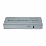 Extensor KVM HDMI con USB de 60 Metros Netcom PE-EXU060: Controla tu PC o DVR a 60 Metros de Distancia en 4K@60Hz, Kit extensor KVM HDMI Netcom PE-EXU060, mostrando las dos unidades metálicas (transmisor y receptor) con sus múltiples puertos HDMI y USB, un producto profesional de HD Multimedia PERU SAC.
