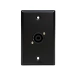 FacePlate Metálico SPEAKON Hembra Finder TM-140603: Conexiones de Parlante Profesionales y Ordenadas, Faceplate o placa de pared metálica de color negro marca Finder, con un conector Speakon hembra de 4 polos profesional instalado, producto para audio de HD Multimedia PERU SAC.