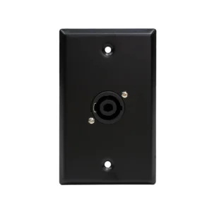 FacePlate Metálico SPEAKON Hembra Finder TM-140603: Conexiones de Parlante Profesionales y Ordenadas, Faceplate o placa de pared metálica de color negro marca Finder, con un conector Speakon hembra de 4 polos profesional instalado, producto para audio de HD Multimedia PERU SAC.
