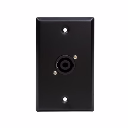 FacePlate Metálico SPEAKON Hembra Finder TM  Conexiones de Parlante Profesionales y Ordenadas Faceplate o placa de pared metálica de color negro marca Finder con un conector Speakon hembra de  polos profesional instalado producto para audio de HD Multimedia PERU SAC