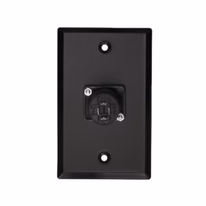 FacePlate Metálico SPEAKON Hembra Finder TM-140603: Conexiones de Parlante Profesionales y Ordenadas, Faceplate o placa de pared metálica de color negro marca Finder, con un conector Speakon hembra de 4 polos profesional instalado, producto para audio de HD Multimedia PERU SAC.