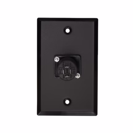 FacePlate Metálico SPEAKON Hembra Finder TM-140603: Conexiones de Parlante Profesionales y Ordenadas, Faceplate o placa de pared metálica de color negro marca Finder, con un conector Speakon hembra de 4 polos profesional instalado, producto para audio de HD Multimedia PERU SAC.