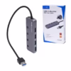 Hub USB  de  Puertos Acasis HS S con Switches Independientes Toma el Control de tus Conexiones Hub USB  de  puertos Acasis HS S de aluminio color gris oscuro mostrando sus cuatro botones e indicadores LED azules un accesorio de alta velocidad de HD Multimedia PERU SAC