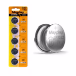 Blíster de 5 unidades de pilas de litio MaxDay CR2032 de 3V, mostrando las pilas de botón plateadas en su empaque, un producto esencial de HD Multimedia PERU SAC., Pila CR2032 3V Lithium MaxDay MD-CR2032