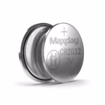 Blíster de 5 unidades de pilas de litio MaxDay CR2032 de 3V, mostrando las pilas de botón plateadas en su empaque, un producto esencial de HD Multimedia PERU SAC., Pila CR2032 3V Lithium MaxDay MD-CR2032