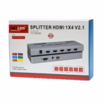 Splitter HDMI 1x4 8K 60Hz / 4K@120Hz Version 2.1 NETCOM PE-SH0204: Lleva tu Señal 8K a 4 Pantallas a la Vez, Divisor HDMI 8K 1x4, Splitter HDMI 1x4 profesional Netcom PE-SH0204 de metal color gris, mostrando su único puerto de entrada y sus cuatro puertos de salida para video 8K, producto de HD Multimedia PERU SAC.