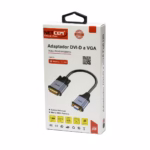 Adaptador activo DVI-D a VGA Netcom PE-EL0316, mostrando el conector DVI-D macho de aluminio y el puerto VGA hembra, producto de HD Multimedia PERU SAC., Conversor DVI a VGA NETCOM PE-EL0316 resistente con carcasa de aluminio - HD Multimedia PERU SAC