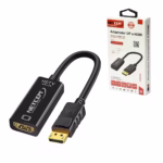 Adaptador DisplayPort a HDMI 4K@60Hz NETCOM PE-DP0185: Disfruta de una Fluidez 4K Real en tu TV, Adaptador activo DisplayPort a HDMI 4K@60Hz Netcom PE-DP0185, mostrando su cable corto y conectores dorados para una conexión de alta calidad, producto de HD Multimedia PERU SAC.